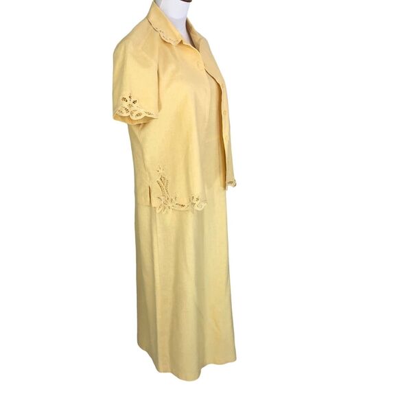 Erika Linen Midi Jacket Dress Button Front Jacket Blouse Eyelet Lace Trim - Picture 12 of 14